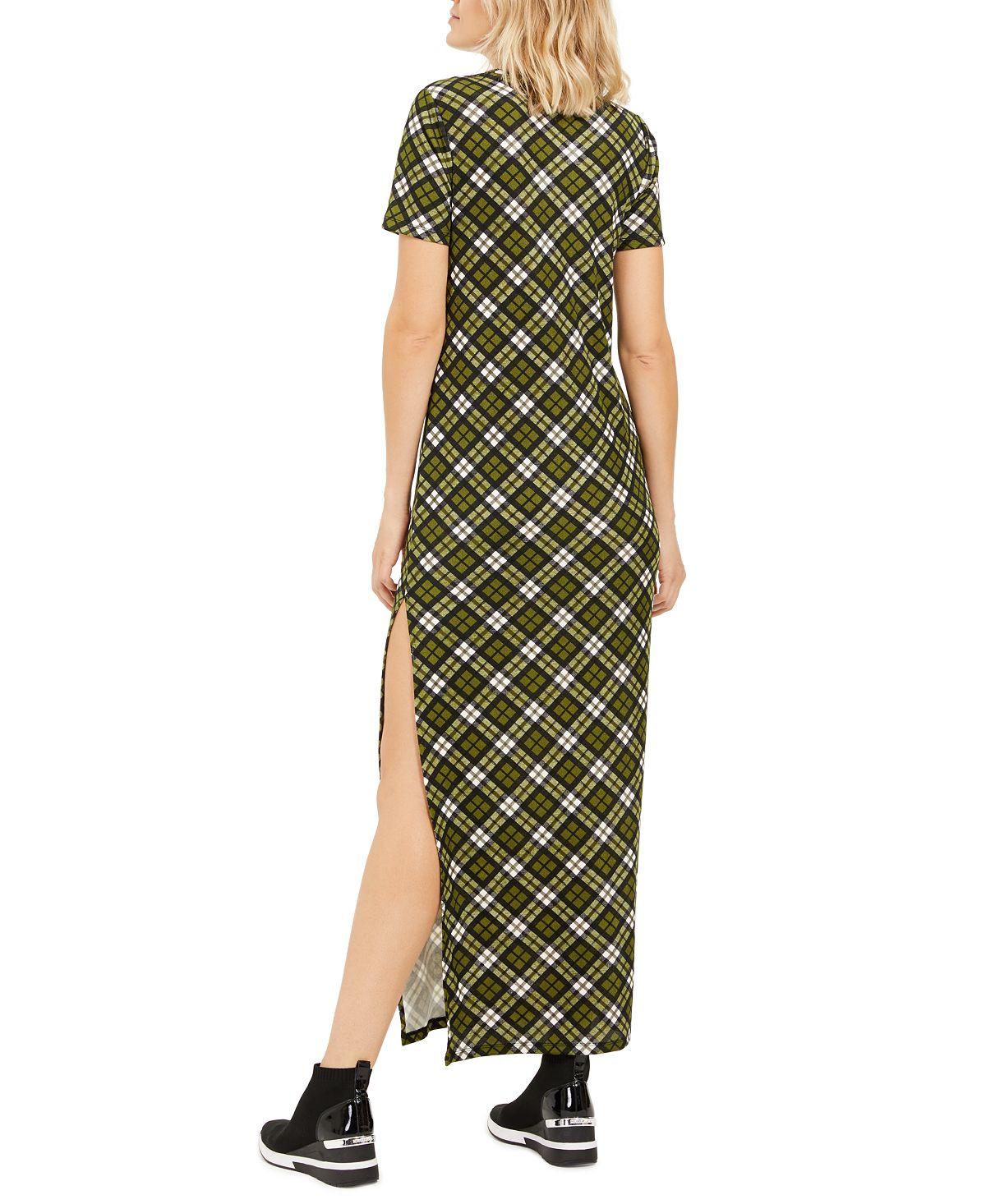Vestido longo de manga curta Michael Kors feminino verde tamanho extragrande