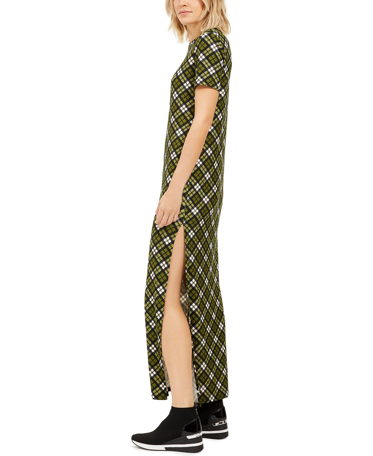 Vestido longo de manga curta Michael Kors feminino verde tamanho extragrande