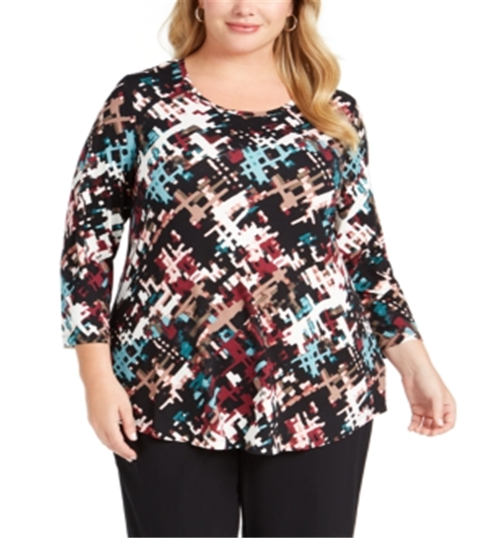 JM Collection Top feminino estampado plus size preto tamanho 0X