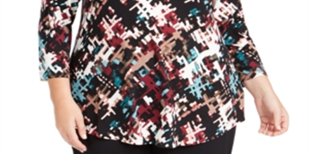 JM Collection Top feminino estampado plus size preto tamanho 0X