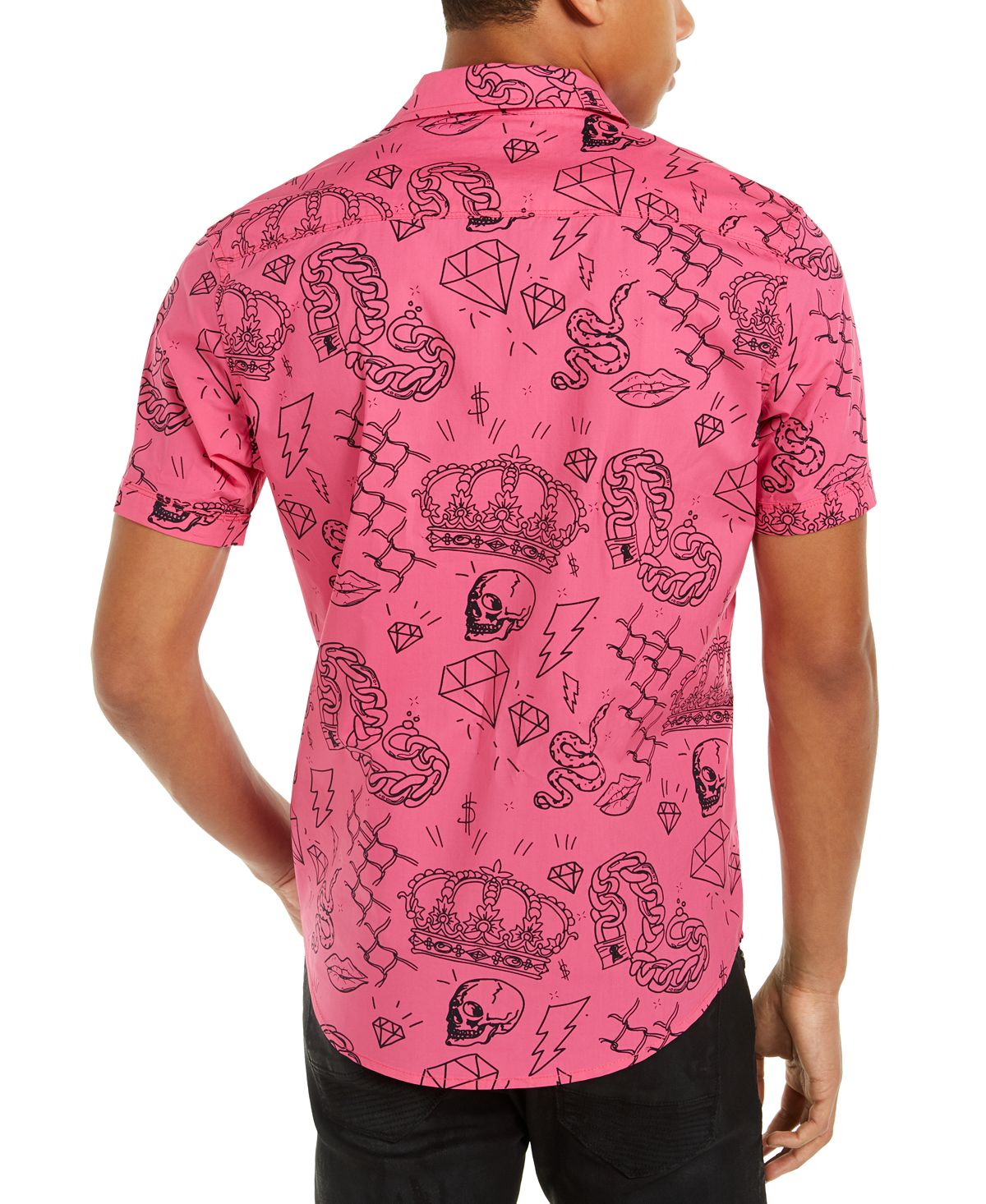 Camisa masculina Edgar Graffiti Regular Fit com botões, rosa, tamanho G, da INC International Concepts