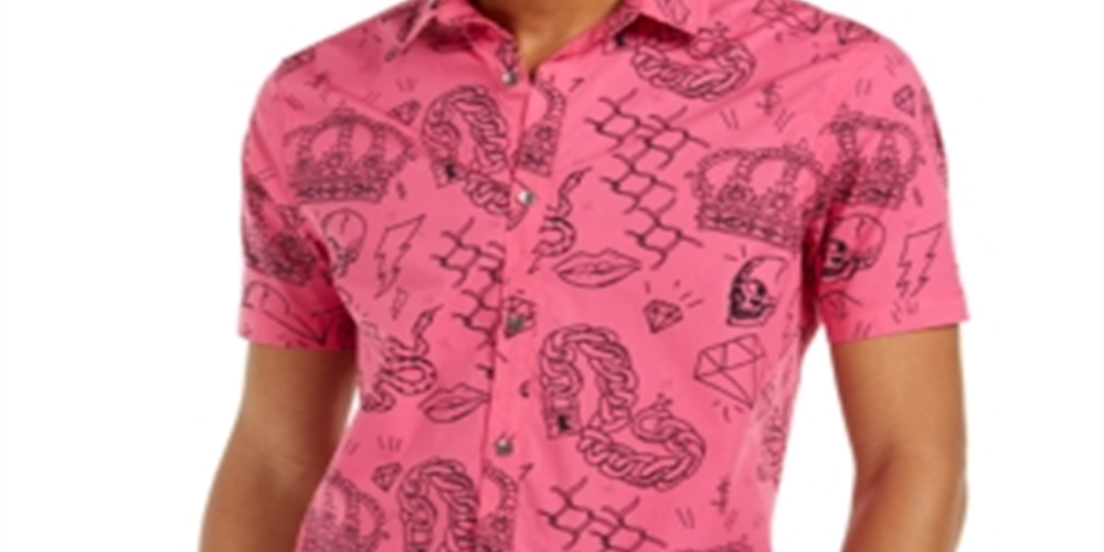 Camisa masculina Edgar Graffiti Regular Fit com botões, rosa, tamanho G, da INC International Concepts