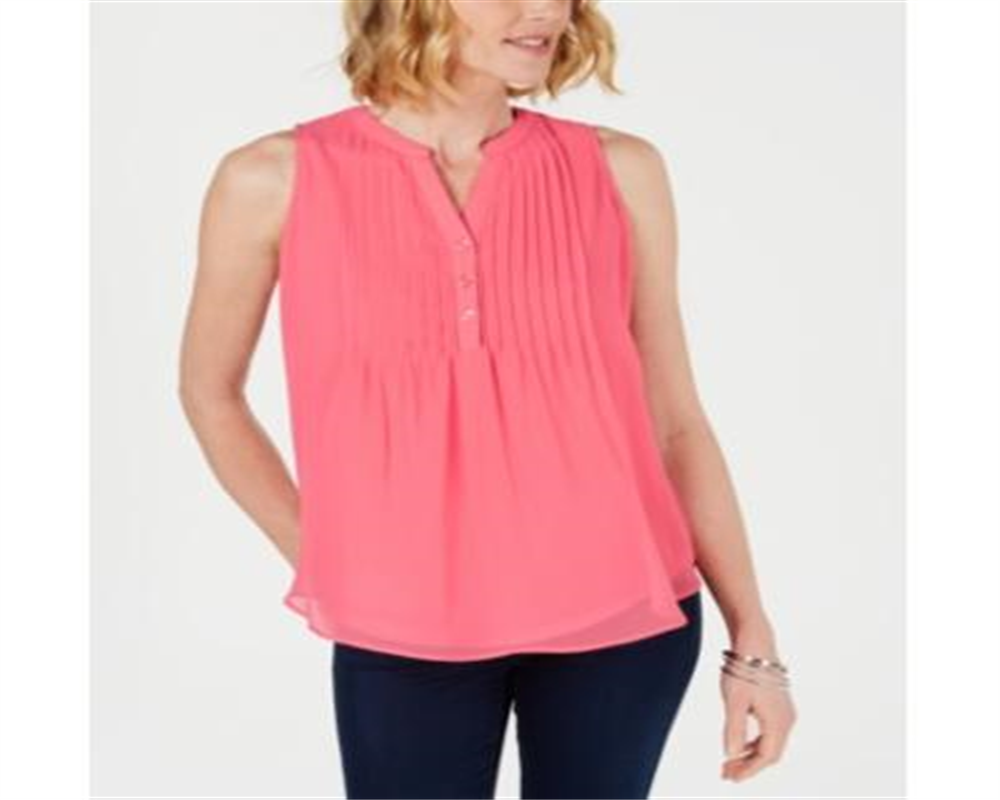 Blusa feminina sem mangas Charter Club Pintuck rosa tamanho grande