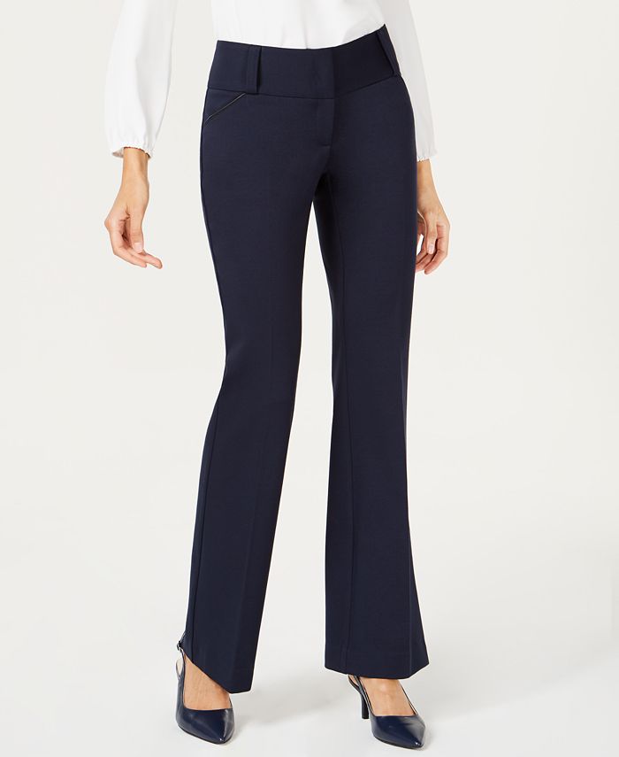 Calça feminina Alfani com acabamento em couro sintético e perna larga, tamanho 20X4, azul