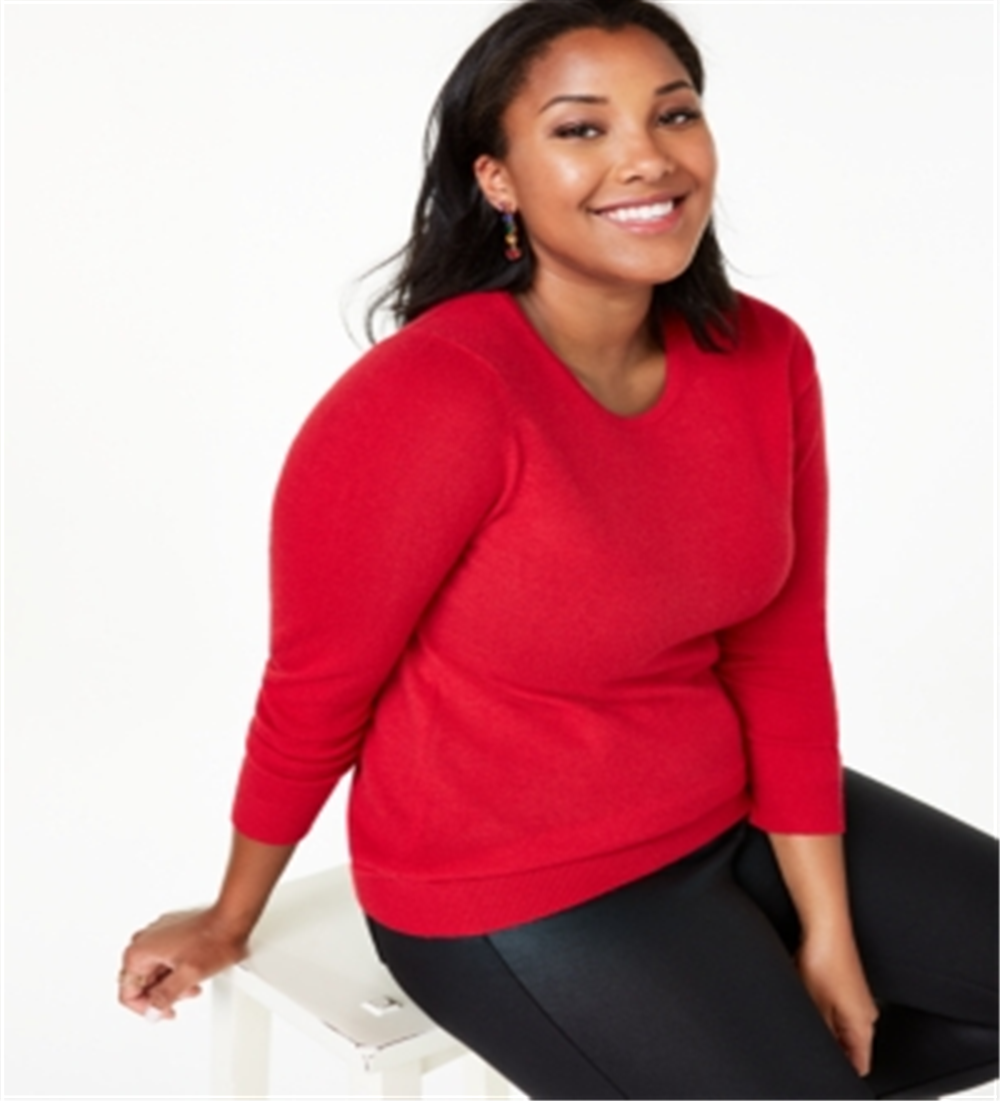 Suéter de cashmere com gola redonda feminino Charter Club, vermelho, tamanho 1X