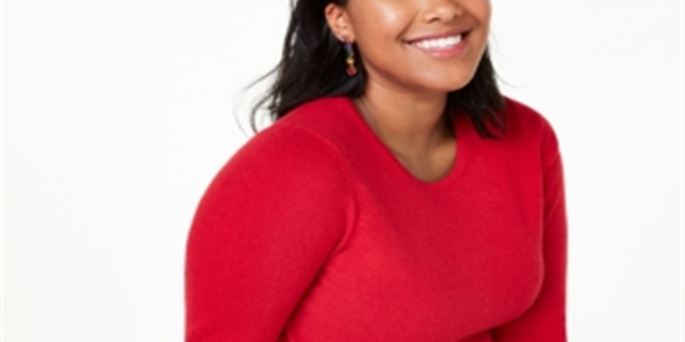 Suéter de cashmere com gola redonda feminino Charter Club, vermelho, tamanho 1X