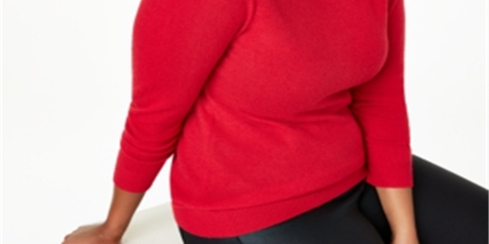 Suéter de cashmere com gola redonda feminino Charter Club, vermelho, tamanho 1X