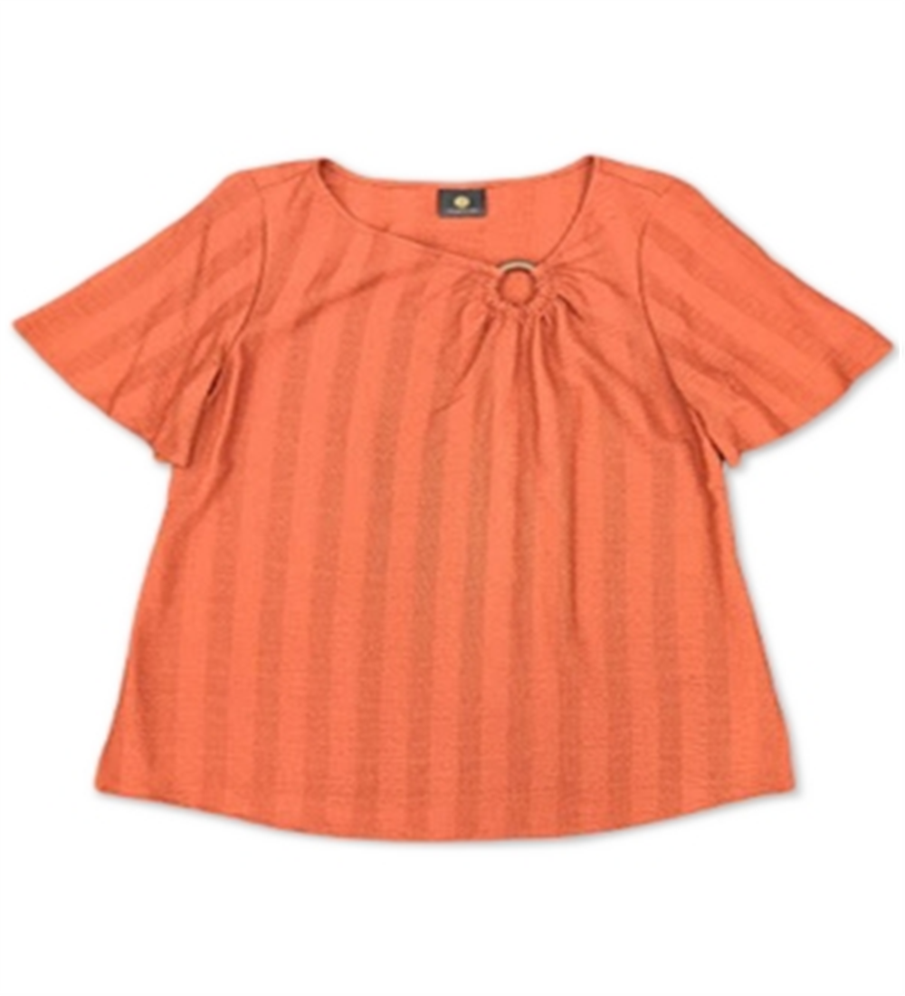 JM Collection Top listrado feminino com argola em O, tamanho laranja, pequeno e pequeno