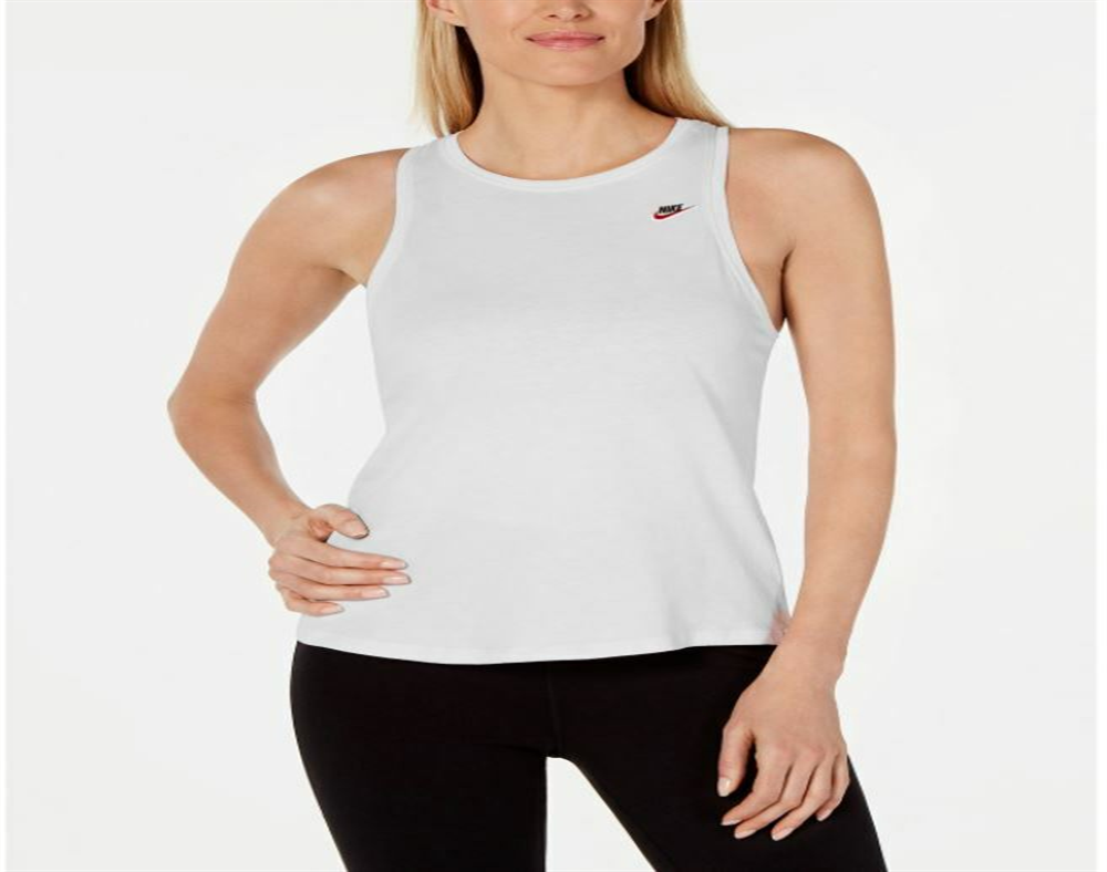 Camiseta regata Nike Sportswear feminina de algodão com costas nadador, branca, tamanho extragrande
