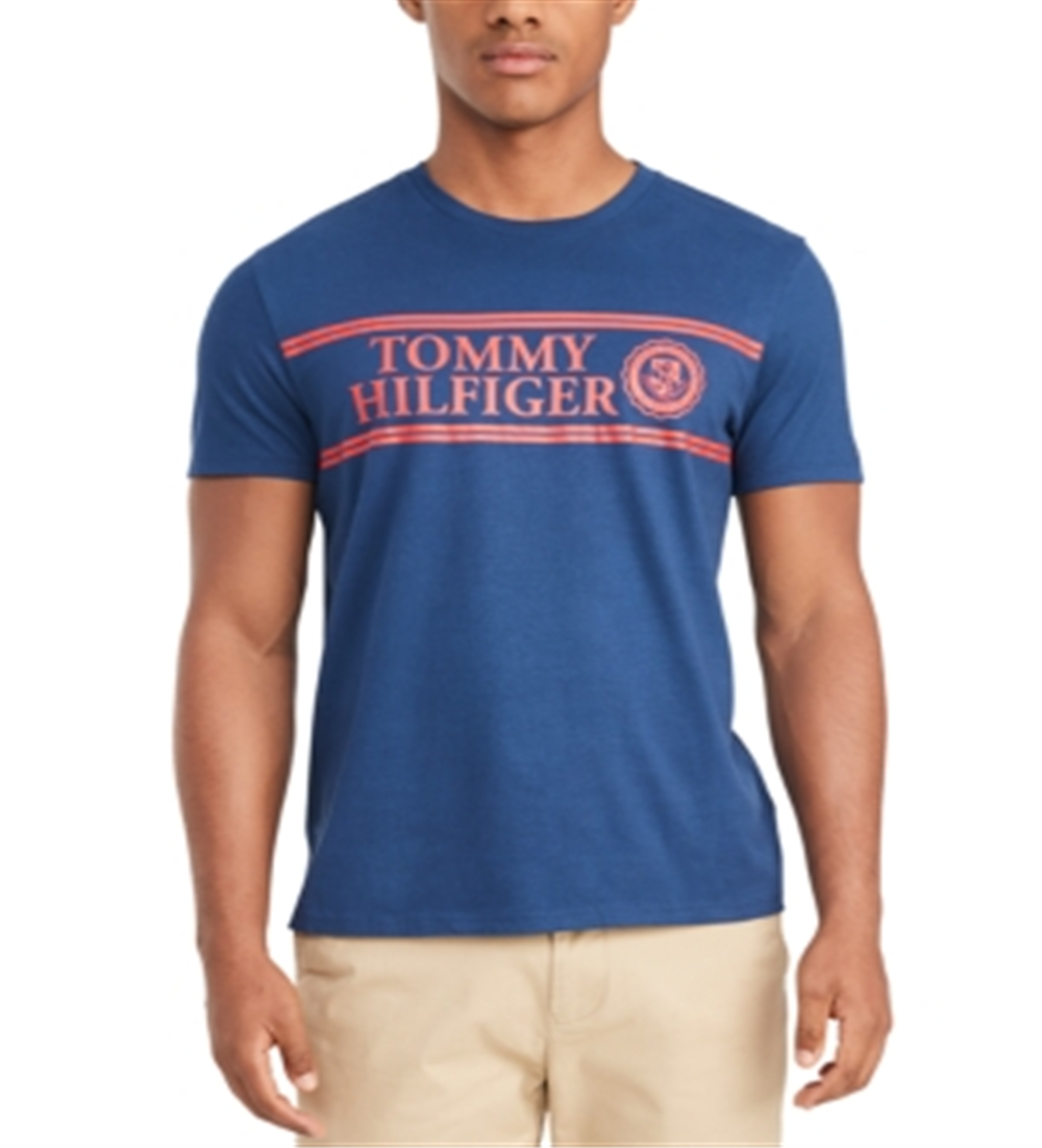 Camiseta masculina Tommy Hilfiger de algodão com logotipo gráfico, azul, tamanho GG