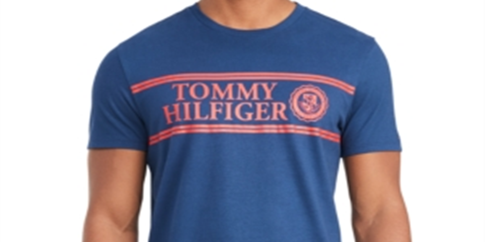 Camiseta masculina Tommy Hilfiger de algodão com logotipo gráfico, azul, tamanho GG