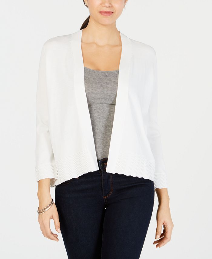 Cardigan feminino de malha texturizada aberto Charter Club, tamanho pequeno, branco