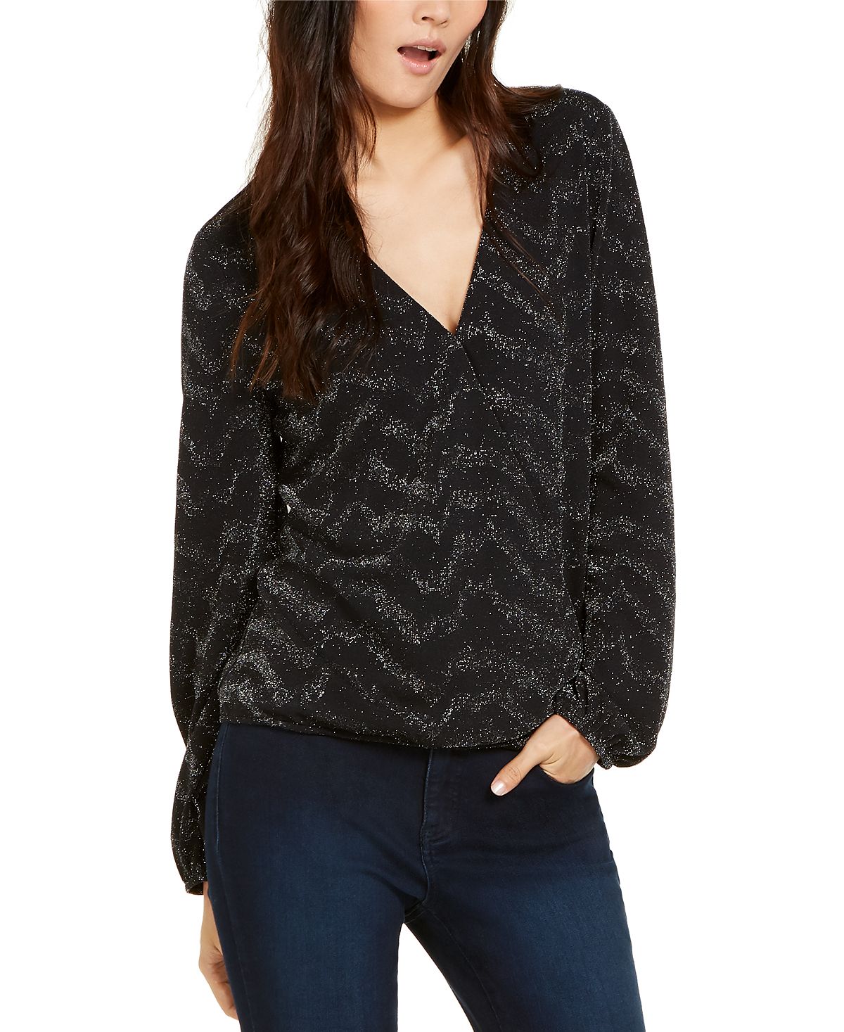 INC International Concepts Top feminino metálico com sobrepeliz, preto, tamanho pequeno