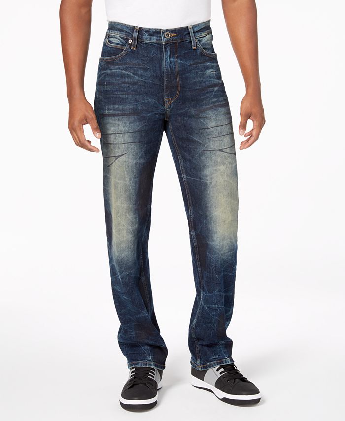 Calça jeans masculina Sean John Hamilton Denim cintura média perna reta azul tamanho 40x32