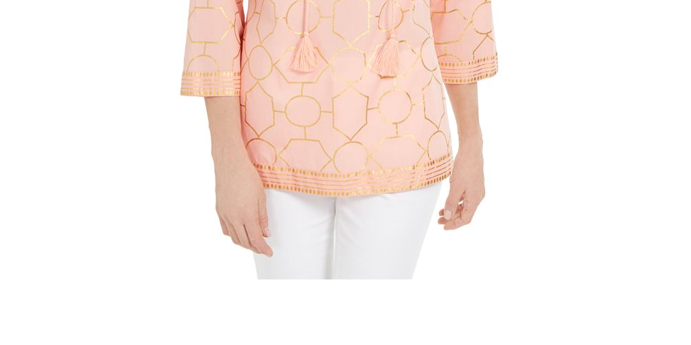 Túnica feminina de algodão estampada Charter Club, laranja, tamanho pequeno P