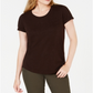 Camiseta feminina de algodão com gola redonda Style &amp; Co, marrom, tamanho X-S