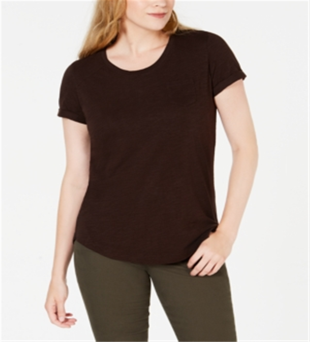 Camiseta feminina de algodão com gola redonda Style &amp; Co, marrom, tamanho X-S