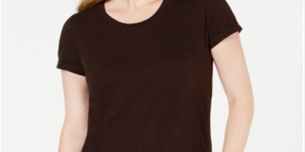 Camiseta feminina de algodão com gola redonda Style &amp; Co, marrom, tamanho X-S