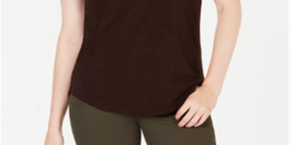 Camiseta feminina de algodão com gola redonda Style &amp; Co, marrom, tamanho X-S