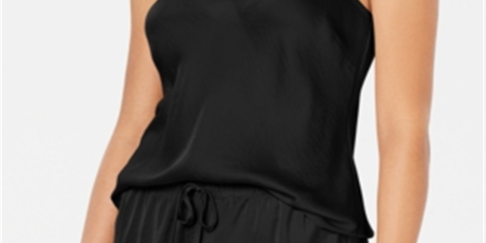 Pijama feminino com decote recortado e decote redondo da INC International Concepts, preto, tamanho XS