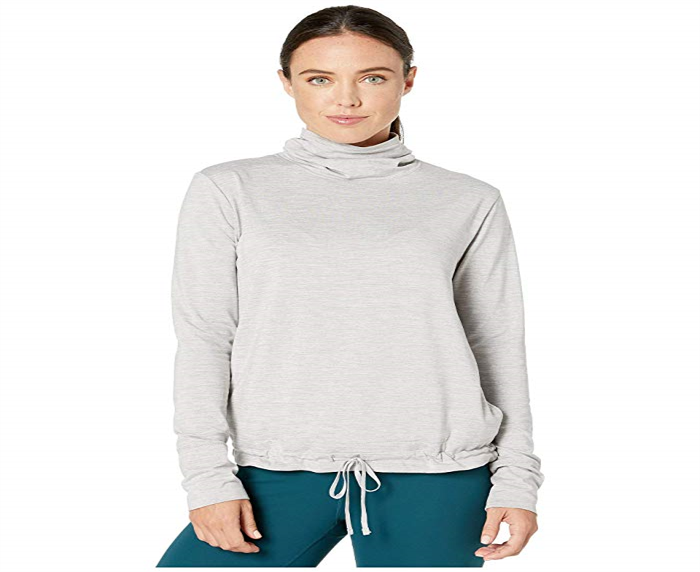 Top de treino de ioga com gola funil Nike feminino cinza claro, tamanho pequeno