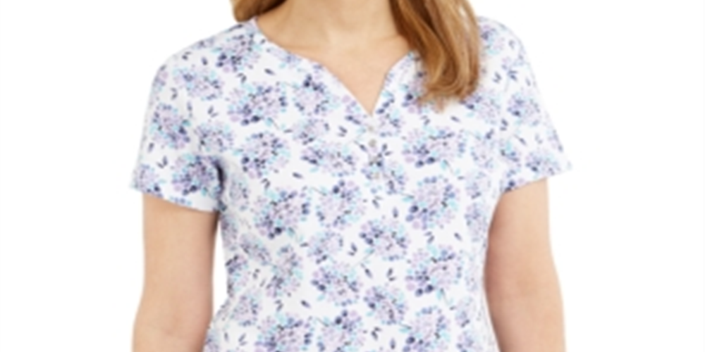 Karen Scott Top Henley Estampado Feminino Roxo Tamanho Médio