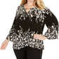 Top estampado plus size feminino JM Collection, preto, tamanho 3X