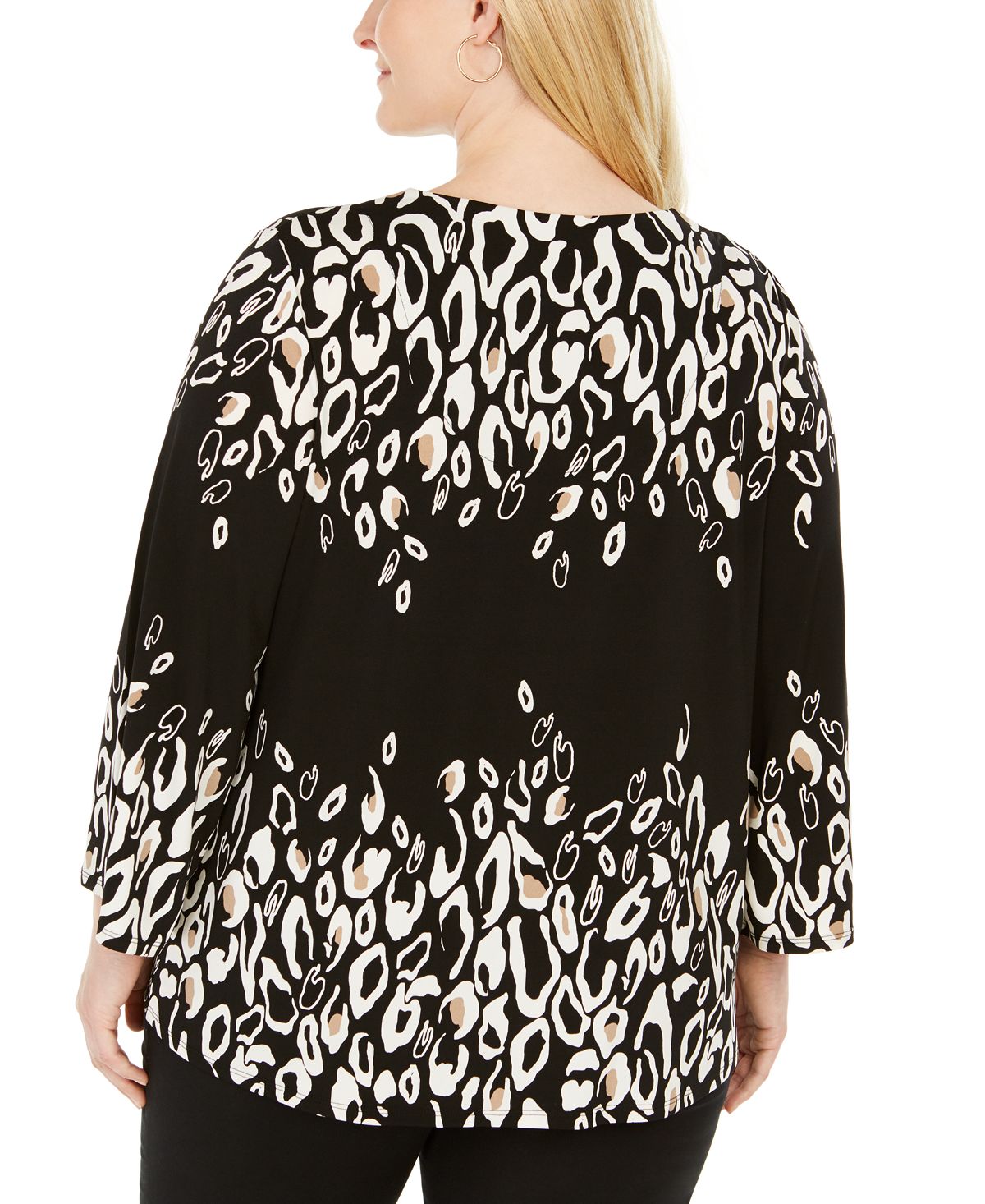 Top estampado plus size feminino JM Collection, preto, tamanho 3X