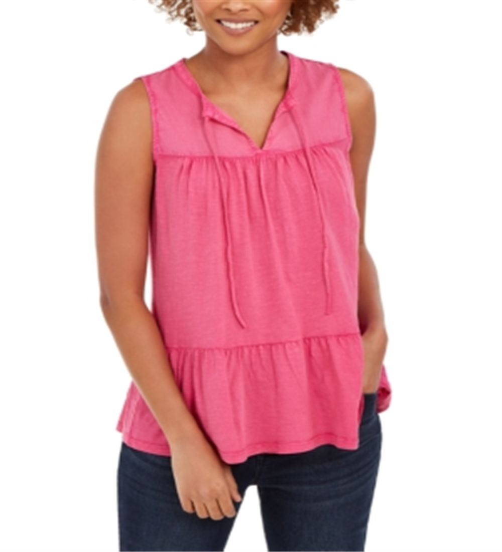 Blusa camponesa sem mangas de algodão estilo &amp; co feminina, rosa, tamanho extrapequeno