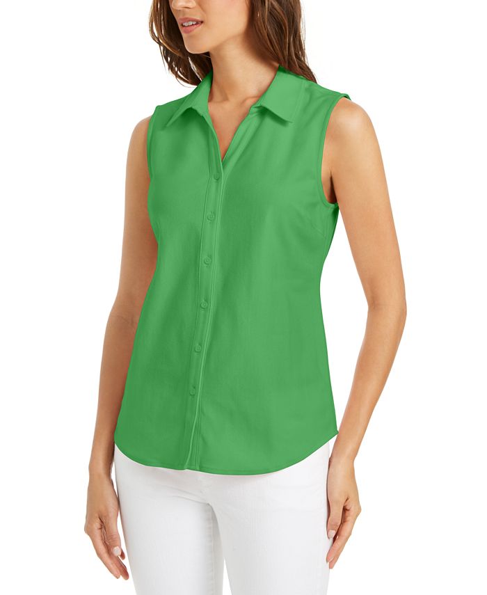 Camisa feminina sem mangas Charter Club Cotton Piquet, verde, tamanho 14