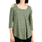 Blusa feminina com estampa geométrica e ombros descobertos, verde, tamanho pequeno, da coleção JM