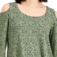 Blusa feminina com estampa geométrica e ombros descobertos, verde, tamanho pequeno, da coleção JM