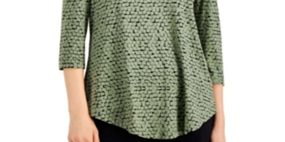 Blusa feminina com estampa geométrica e ombros descobertos, verde, tamanho pequeno, da coleção JM