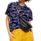 Camiseta feminina camuflada de manga curta e gola redonda Free People, azul, tamanho médio