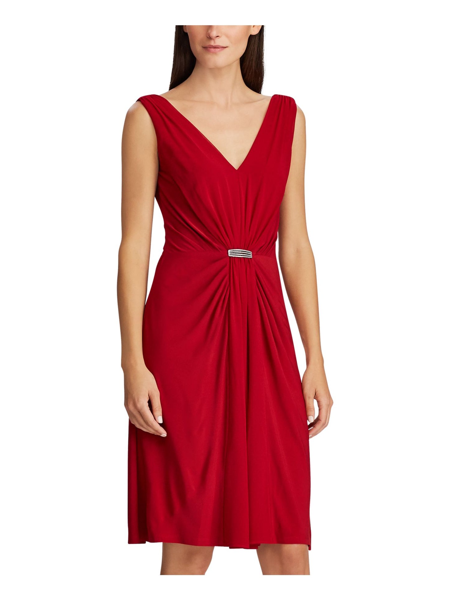 Vestido justo com aplicações Ralph Lauren feminino, vermelho, tamanho 10