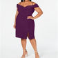 Vestido de coquetel feminino plus size Morgan &amp; Company, ombro de fora, fenda lateral, roxo, tamanho 16W