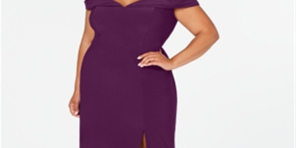 Vestido de coquetel feminino plus size Morgan &amp; Company, ombro de fora, fenda lateral, roxo, tamanho 16W