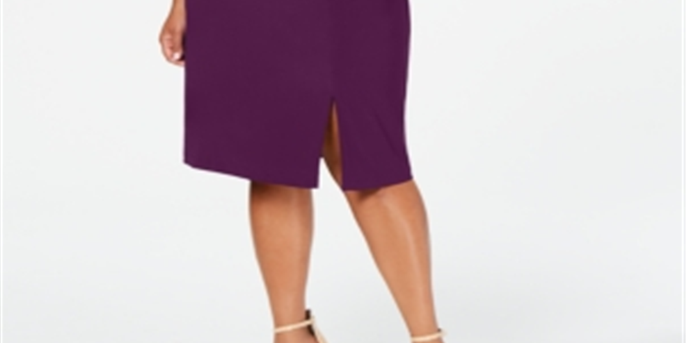 Vestido de coquetel feminino plus size Morgan &amp; Company, ombro de fora, fenda lateral, roxo, tamanho 16W