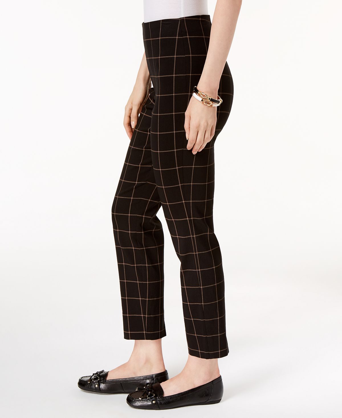Calça feminina xadrez Chelsea com controle de barriga e tornozelo Charter Club, branca, tamanho 12