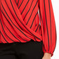 INC International Concepts Blusa feminina listrada de manga comprida com decote em V para usar no trabalho, tamanho grande, vermelha
