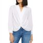 Blusa feminina INC com gola e manga comprida franzida na frente, tamanho médio, branca