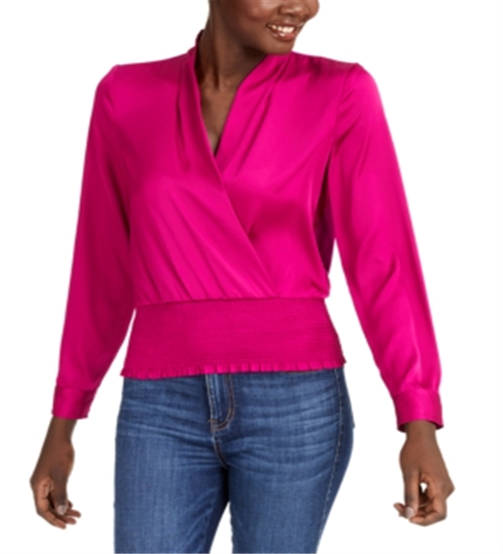 INC International Concepts Top Feminino de Cetim com Sobrepeliz Rosa Tamanho X-Grande