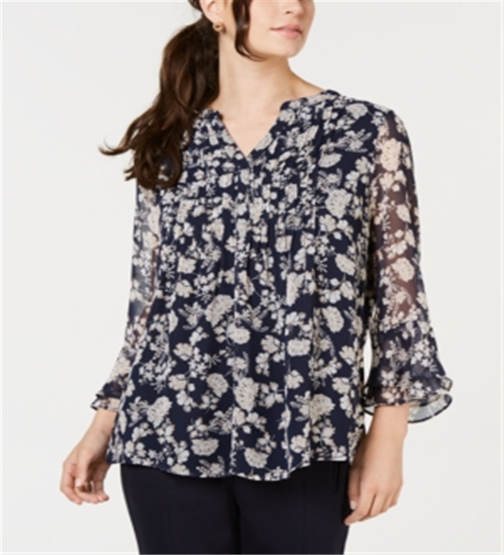 Top feminino estampado Charter Club Pintuck azul tamanho XX-G