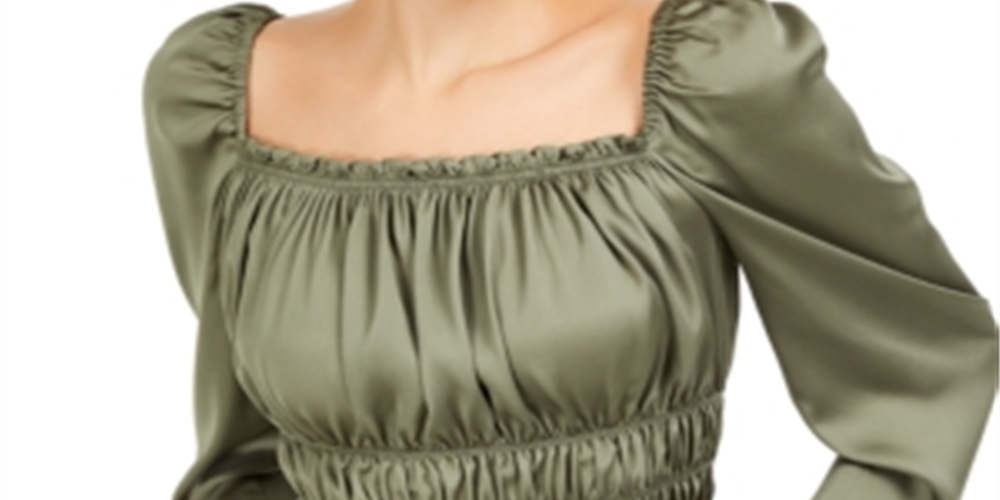 Blusa feminina Bar III com decote quadrado e manga bufante, verde, tamanho extragrande