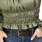 Blusa feminina Bar III com decote quadrado e manga bufante, verde, tamanho extragrande