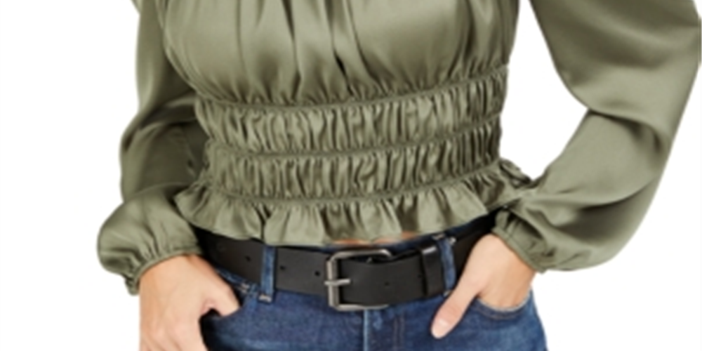 Blusa feminina Bar III com decote quadrado e manga bufante, verde, tamanho extragrande