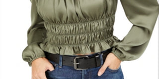 Blusa feminina Bar III com decote quadrado e manga bufante, verde, tamanho extragrande