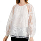 Blusa feminina Alfani transparente lisa manga comprida gola joia branca tamanho GG