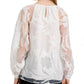 Blusa feminina Alfani transparente lisa manga comprida gola joia branca tamanho GG