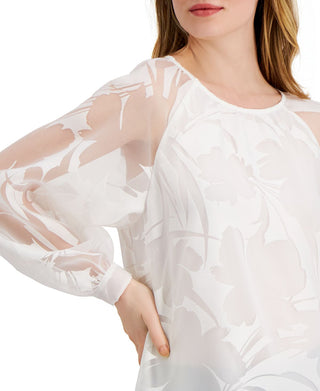 Blusa feminina Alfani transparente lisa manga comprida gola joia branca tamanho GG